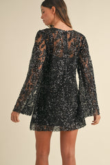 LINDSEY SEQUIN BELL SLEEVE MINI DRESS