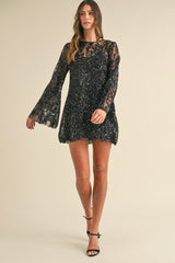 LINDSEY SEQUIN BELL SLEEVE MINI DRESS