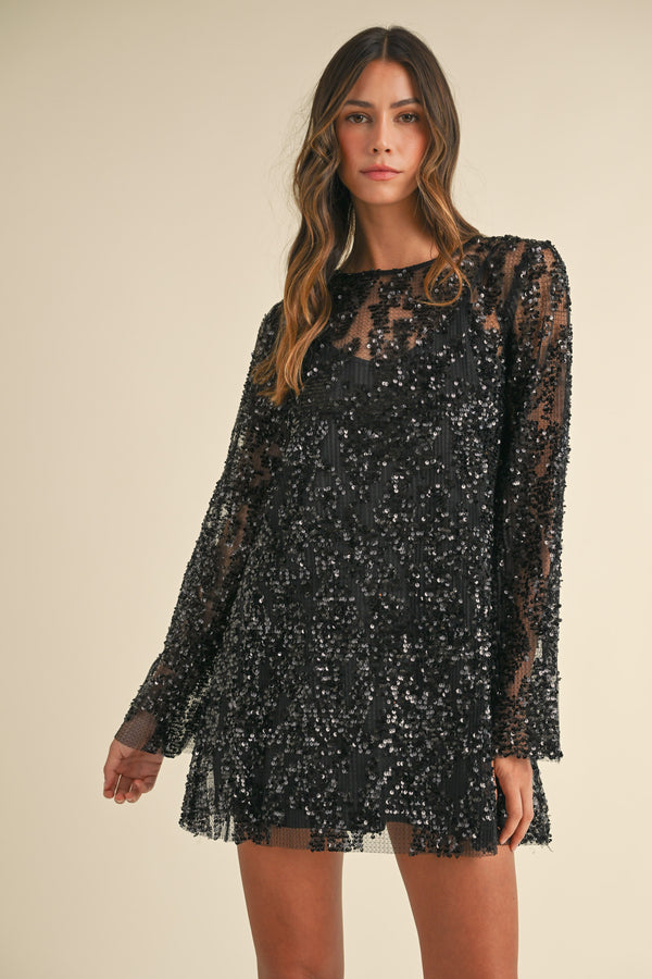 LINDSEY SEQUIN BELL SLEEVE MINI DRESS