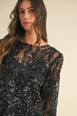 LINDSEY SEQUIN BELL SLEEVE MINI DRESS