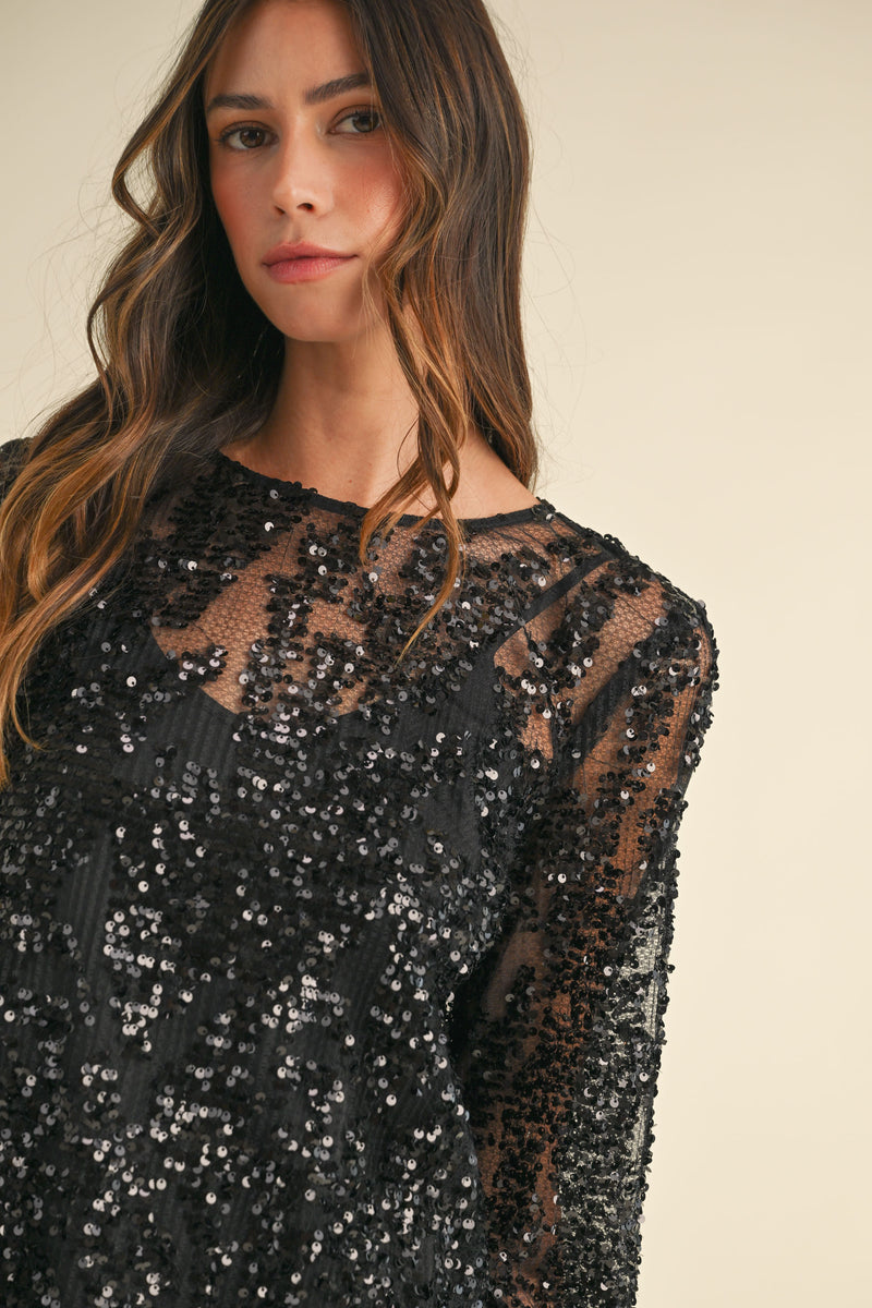 LINDSEY SEQUIN BELL SLEEVE MINI DRESS