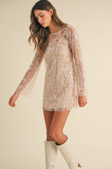 ELYSIAN SEQUIN BELL SLEEVE MINI DRESS