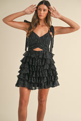 HELENE TIERED RUFFLE SEQUIN MINI DRESS