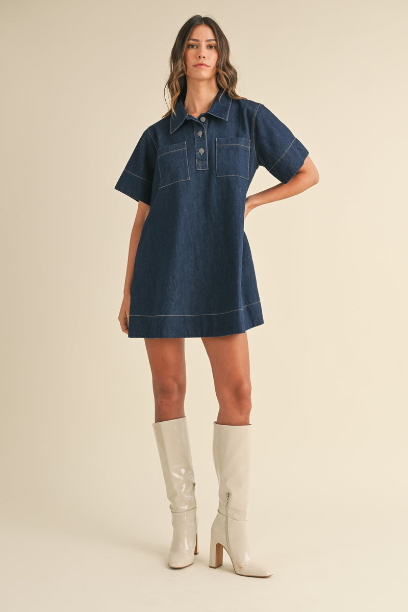 ONDINE DENIM FLARED MINI DRESS