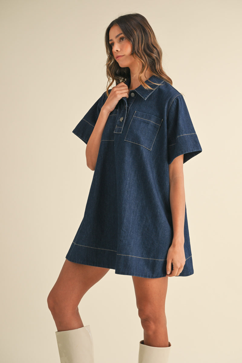 ONDINE DENIM FLARED MINI DRESS