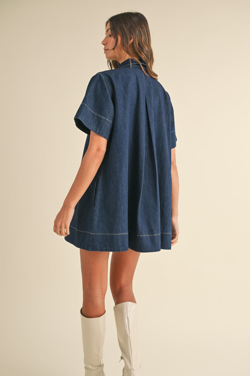 ONDINE DENIM FLARED MINI DRESS