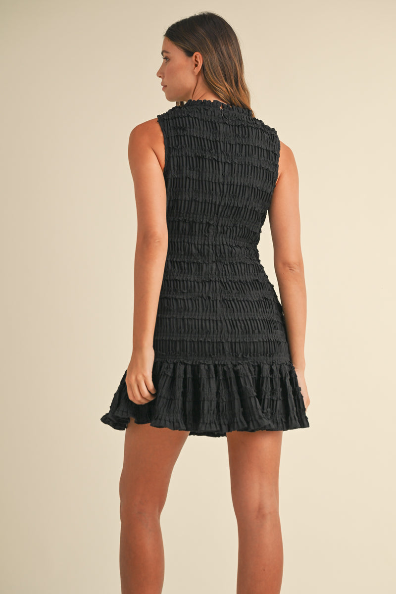 AVERY RUCHED RUFFLE DETAILED SLEEVELESS MINI DRESS