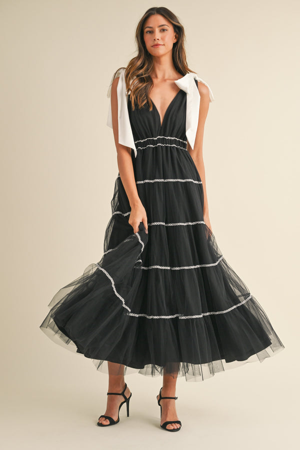 LOTTIE BOW STRAP TIERED MAXI DRESS