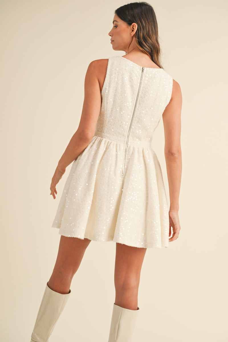 BONNIE SEQUIN AND TWEED SLEEVELESS MINI DRESS