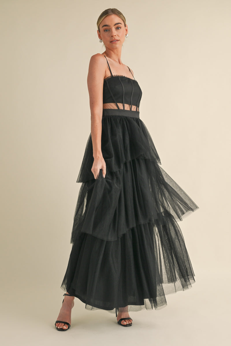 BRITTON TIERED SHEER MAXI DRESS