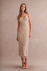 NIA 3D EMBELLISHED DEEP V NECK CAMI DRESS