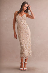 NIA 3D EMBELLISHED DEEP V NECK CAMI DRESS