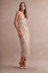 NIA 3D EMBELLISHED DEEP V NECK CAMI DRESS