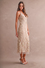 NIA 3D EMBELLISHED DEEP V NECK CAMI DRESS