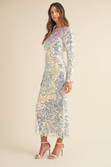 AMABEL SEQUIN LONG SLEEVE MIDI DRESS