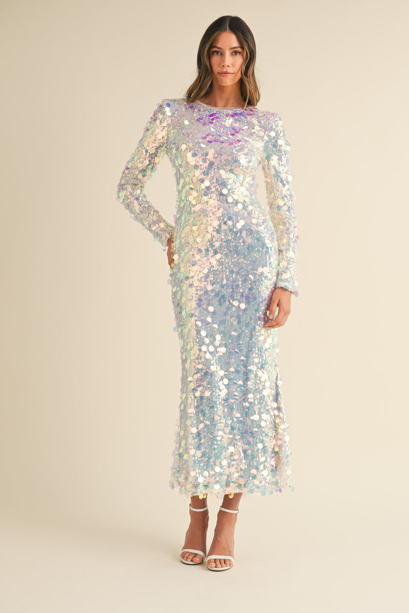 AMABEL SEQUIN LONG SLEEVE MIDI DRESS