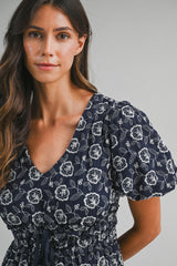 ELETTRA EMBROIDERED PUFF DRESS