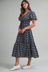 ELETTRA EMBROIDERED PUFF DRESS