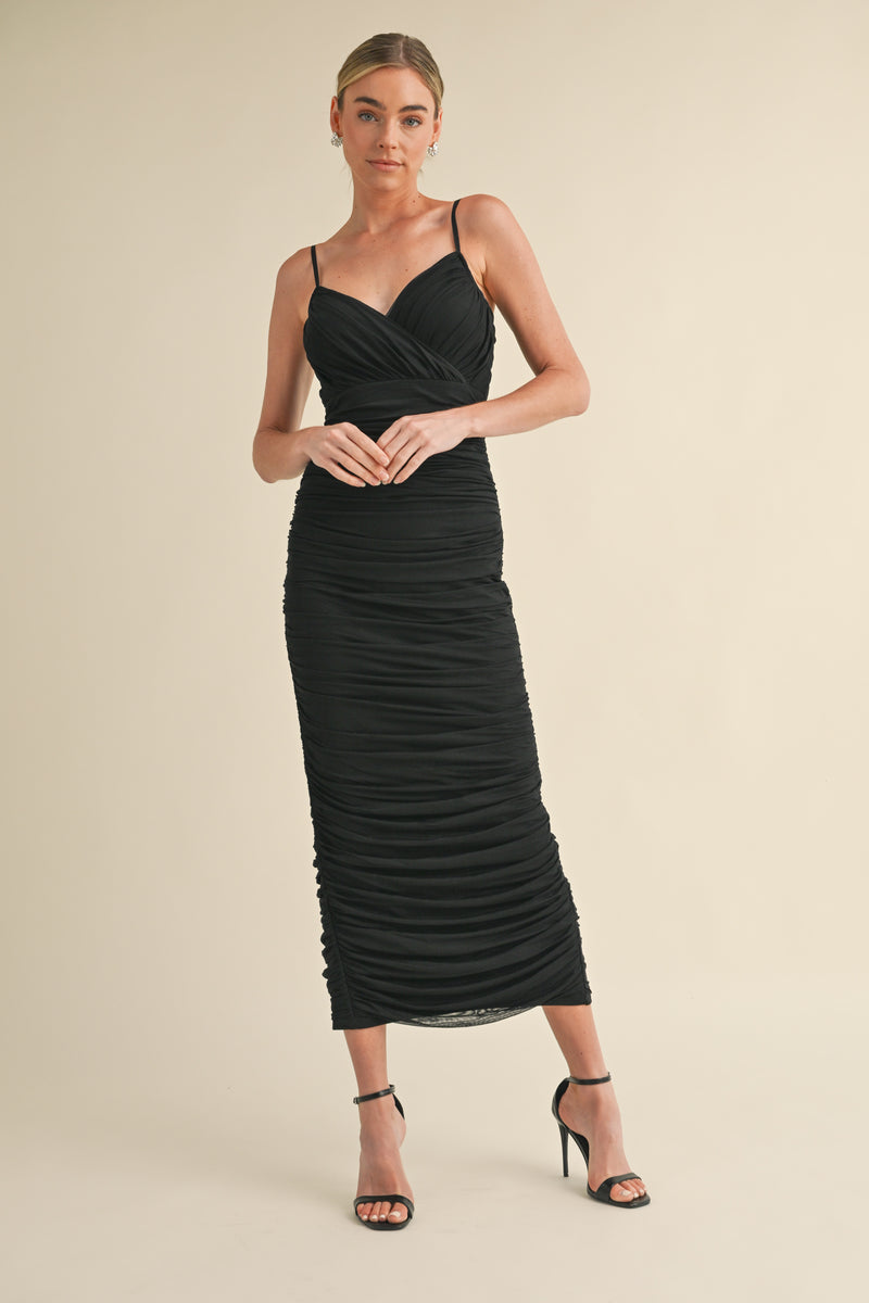 WINSLOW SLEEVELESS SIDE RUCHED MIDI DRESS