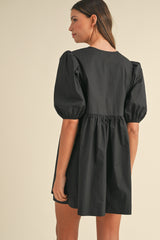 MACY POPLIN BOW DETAIL PUFF SLEEVES MINI DRESS