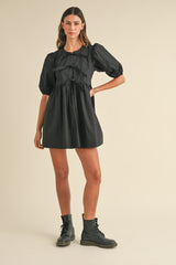 MACY POPLIN BOW DETAIL PUFF SLEEVES MINI DRESS