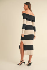 ANGELICA KNIT STRIPE OFF MIDI DRESS