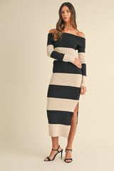 ANGELICA KNIT STRIPE OFF MIDI DRESS