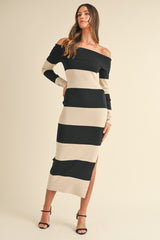 ANGELICA KNIT STRIPE OFF MIDI DRESS