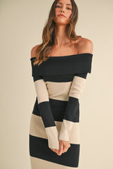 ANGELICA KNIT STRIPE OFF MIDI DRESS