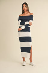 ANGELICA KNIT STRIPE OFF MIDI DRESS