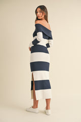 ANGELICA KNIT STRIPE OFF MIDI DRESS