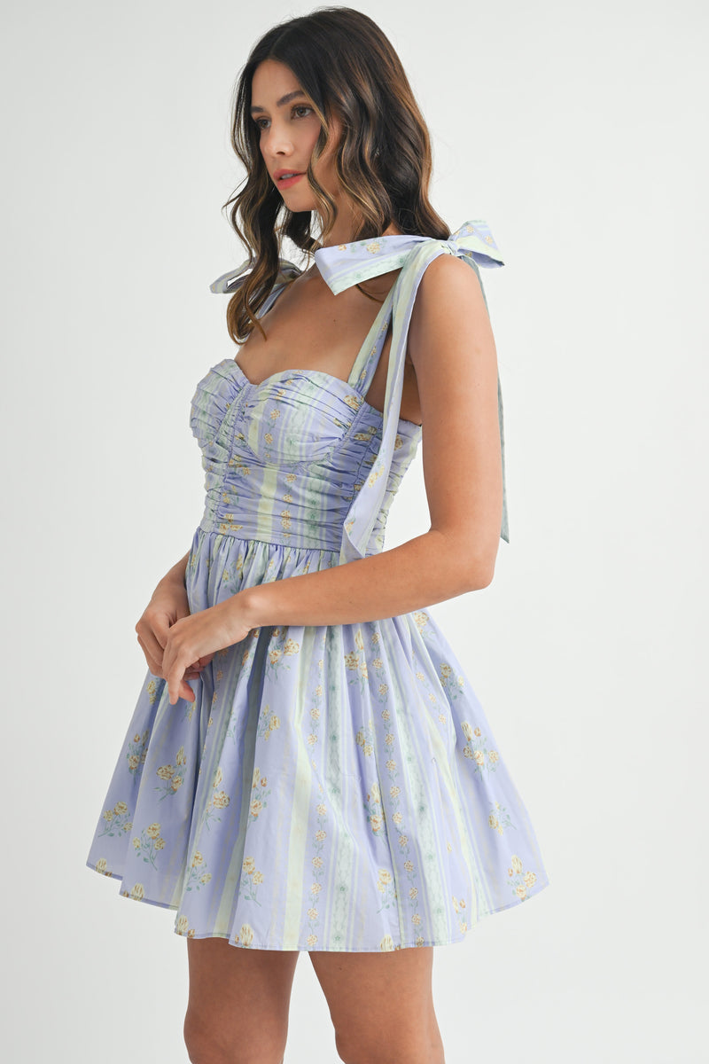ZOEY FLORAL PRINTED MINI DRESS WITH TIE SHOULDER
