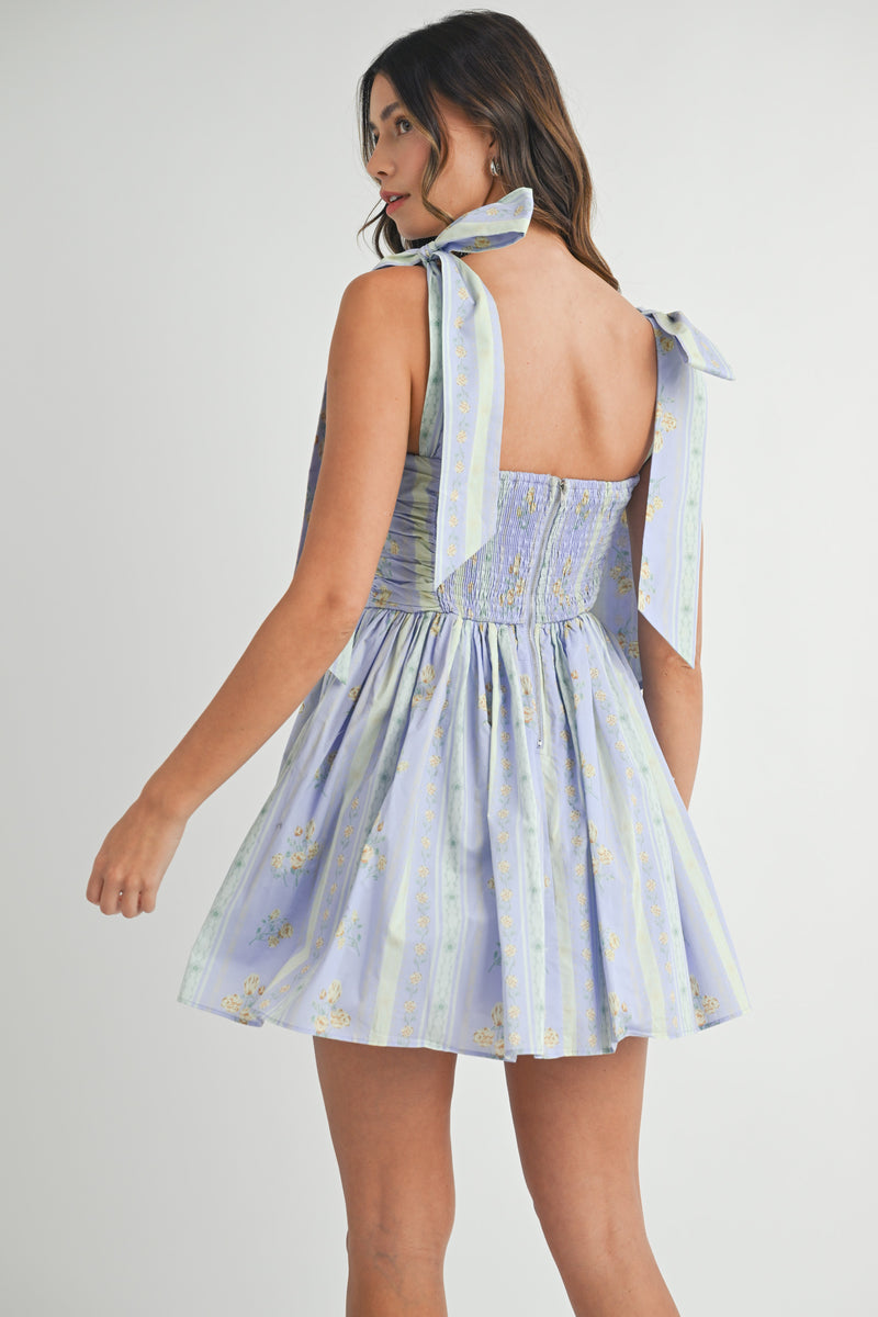 ZOEY FLORAL PRINTED MINI DRESS WITH TIE SHOULDER