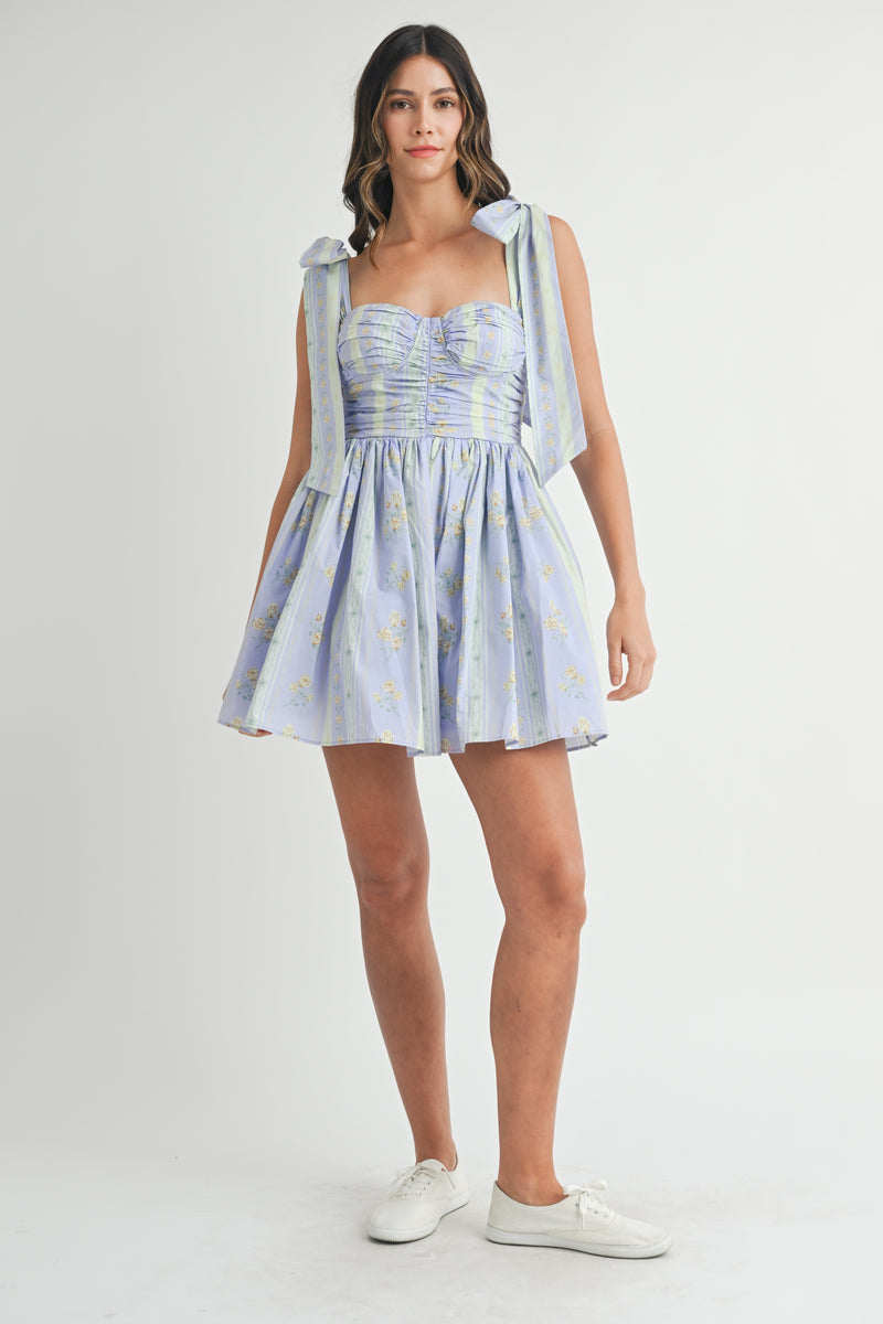 ZOEY FLORAL PRINTED MINI DRESS WITH TIE SHOULDER