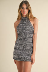 LIRIEL SEQUIN HALTER NECK MINI DRESS