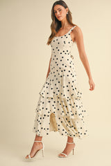 ADDISYN POLKA DOT TIERED MIDI DRESS