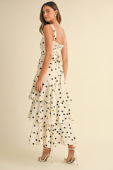 ADDISYN POLKA DOT TIERED MIDI DRESS