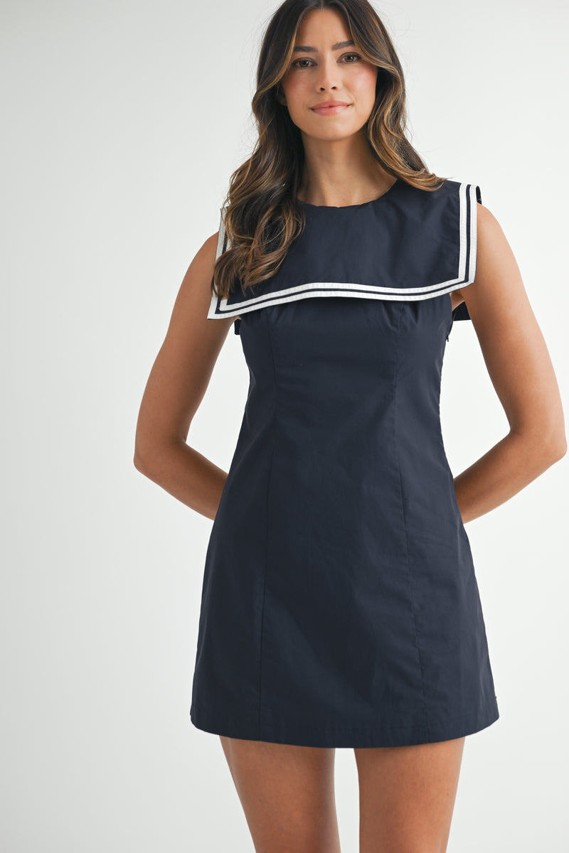 AXELLE SQUARE SAILOR DRESS WITH CONTRAST PIPING Mable Clothing AXELLE SQUARE SAILOR DRESS WITH CONTRAST PIPING Mable Clothing