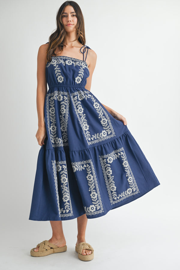 BRAMINE SCARF TIERED MIDI DRESS
