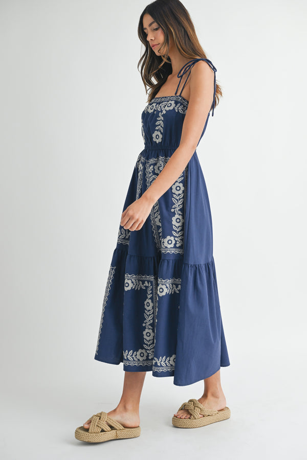 BRAMINE SCARF TIERED MIDI DRESS