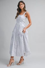 KRISTEN WALL PAPER FLORAL PRINTED MIDI DRESS