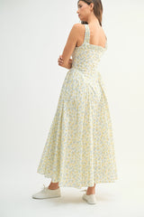 DAPHNE GATHERED FLORAL PRINTED MIDI DRESS