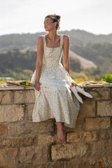 DAPHNE GATHERED FLORAL PRINTED MIDI DRESS