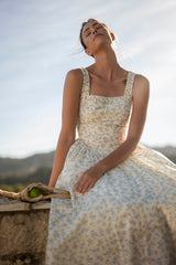 DAPHNE GATHERED FLORAL PRINTED MIDI DRESS