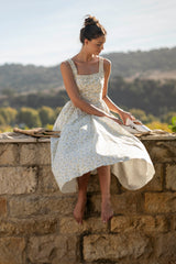 DAPHNE GATHERED FLORAL PRINTED MIDI DRESS
