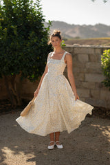 DAPHNE GATHERED FLORAL PRINTED MIDI DRESS