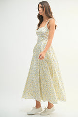 DAPHNE GATHERED FLORAL PRINTED MIDI DRESS