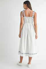EDEN EMBROIDERED SHOULDER STRAP MIDI DRESS
