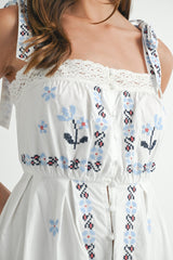 EDEN EMBROIDERED SHOULDER STRAP MIDI DRESS