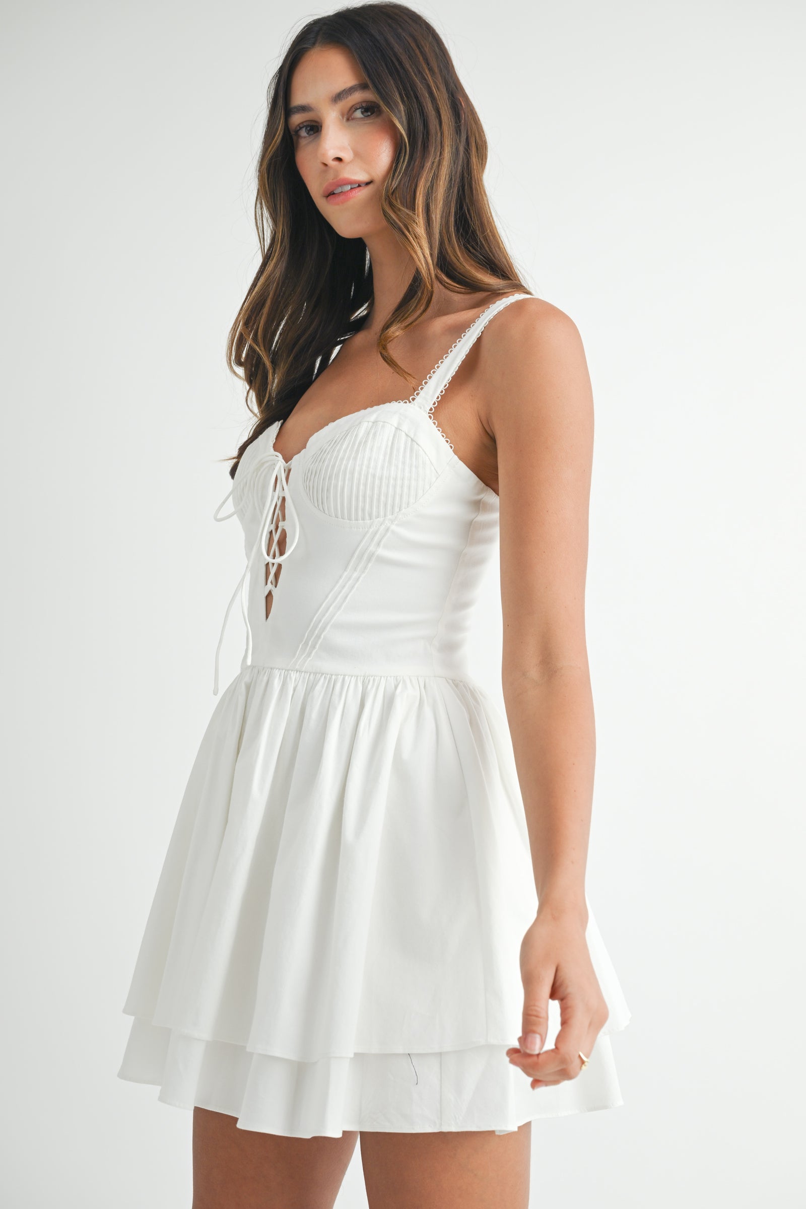 ADDIE RUCHED LACE UP CORSET DRESS – Mable Clothing